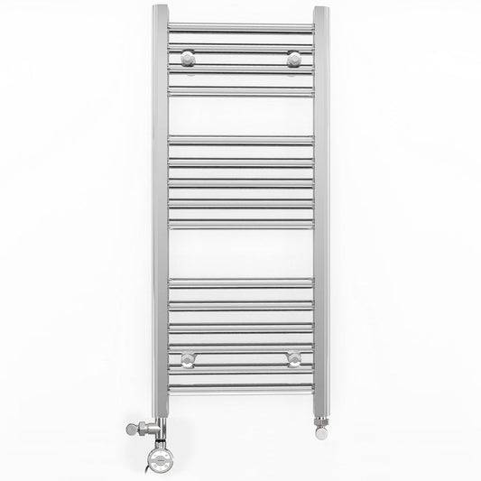Small Dual Fuel 400mm x 800mm Straight Chrome  Heated Towel Rail Radiator- (incl. Valves + Electric Heating Kit)