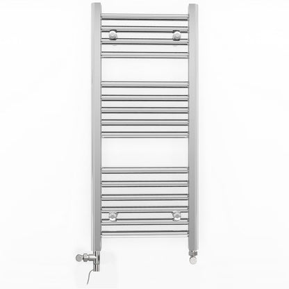 Small Dual Fuel 350mm x 800mm Straight Chrome  Heated Towel Rail Radiator- (incl. Valves + Electric Heating Kit)