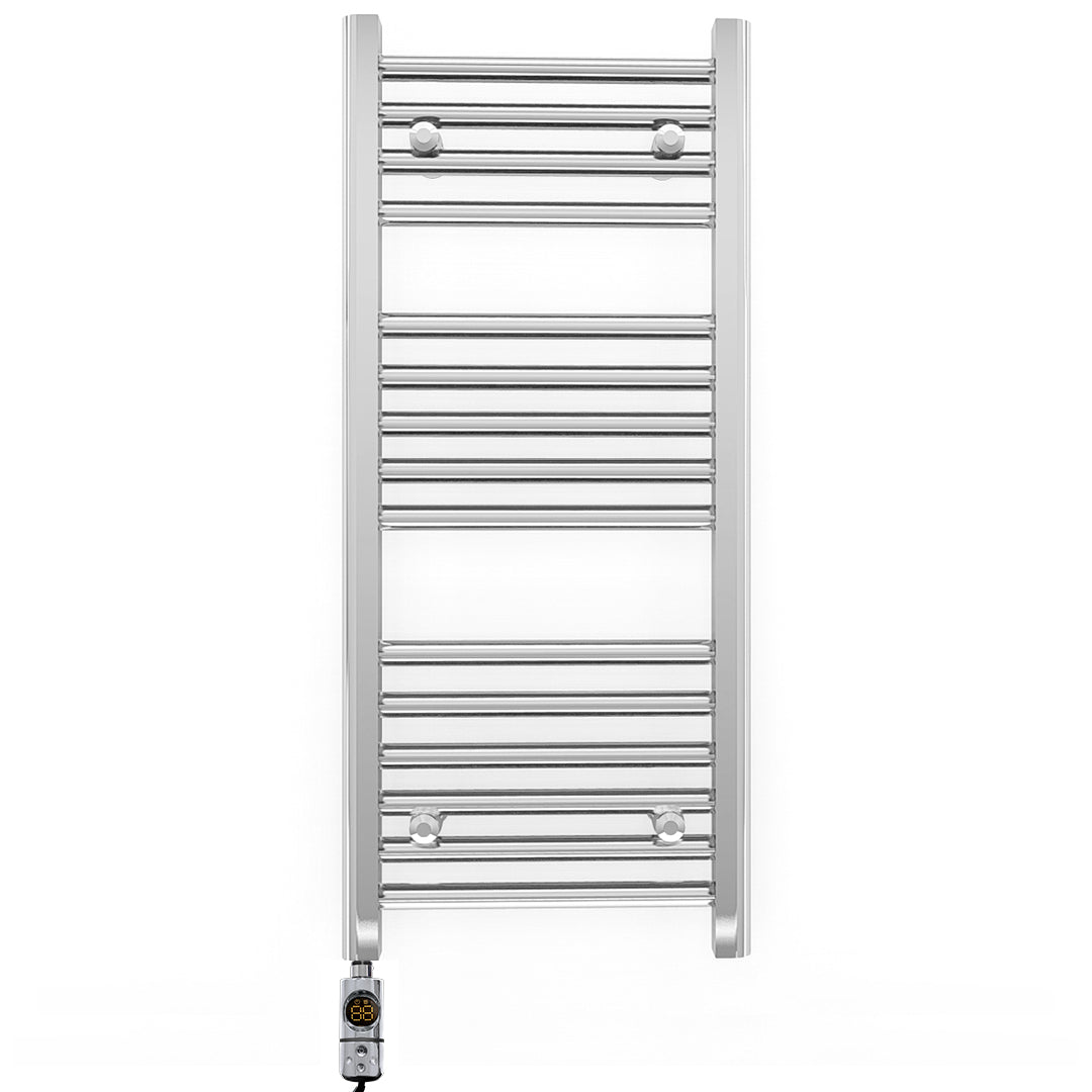 Small 300mm x 800mm Straight Chrome Electric Pre-Filled Heated Towel Rail Radiator