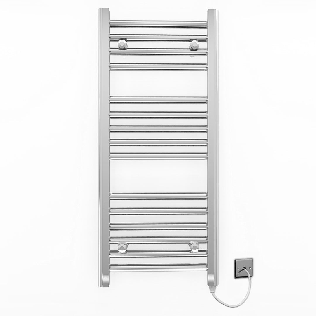 Small 450mm x 800mm Straight Chrome Electric Pre-Filled Heated Towel Rail Radiator