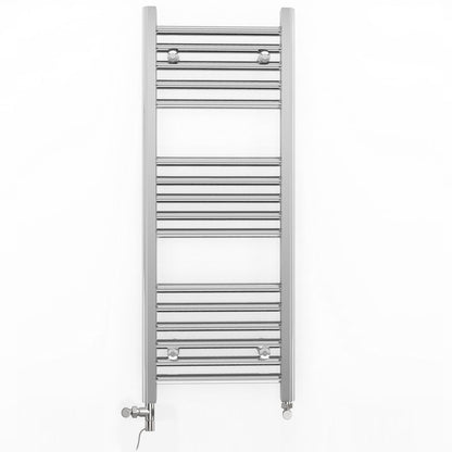 Small Dual Fuel 350mm x 900mm Straight Chrome  Heated Towel Rail Radiator- (incl. Valves + Electric Heating Kit)