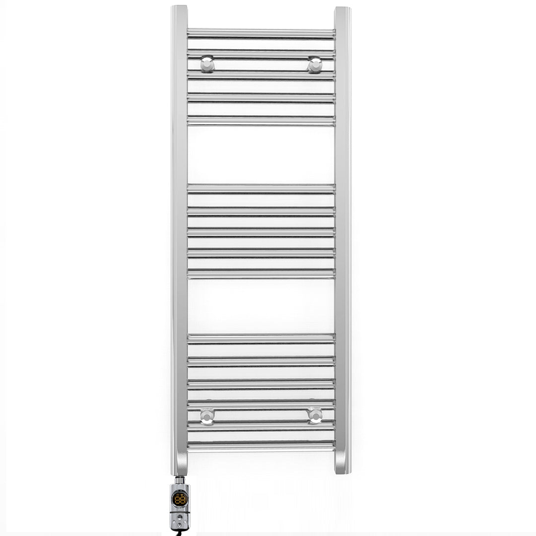 Small 400mm x 900mm Straight Chrome Electric Pre-Filled Heated Towel Rail Radiator