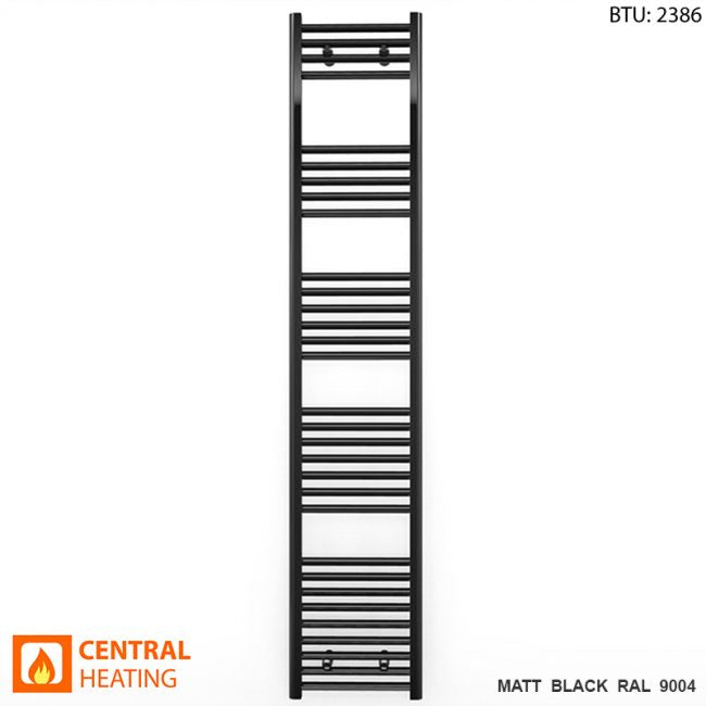 350mm Wide - Heated Towel Rail Radiator - Matt Black - Straight