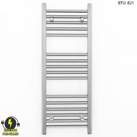 Small 350mm x 900mm Straight Chrome Electric Pre-Filled Heated Towel Rail Radiator
