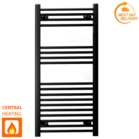 400 x 1000mm Black Heated Towel Rail Radiator | Central Heating 19mm Tube
