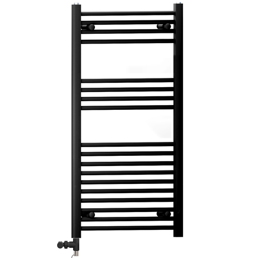400 x 1000mm Black Heated Towel Rail Radiator | Dual Fuel 19mm Tube