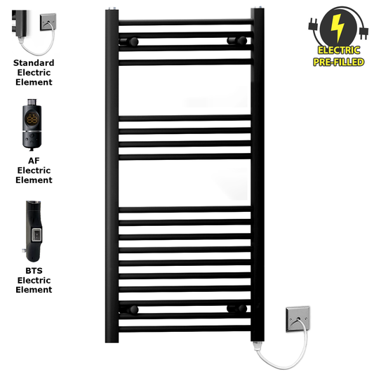 400 x 1000mm Black Heated Towel Rail Radiator | Electric 19mm Tube