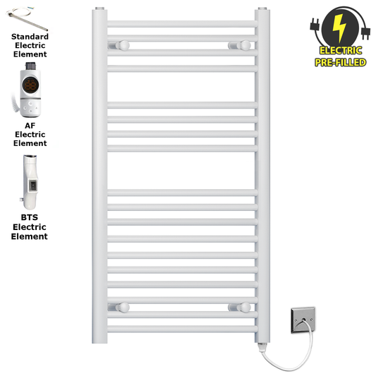 500 x 1000mm White Heated Towel Rail Radiator | Electric 19mm Tube
