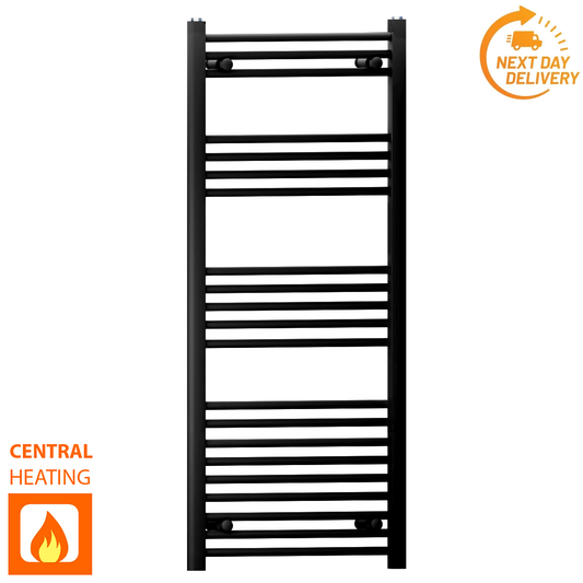 400 x 1200mm Black Heated Towel Rail Radiator | Central Heating 19mm Tube