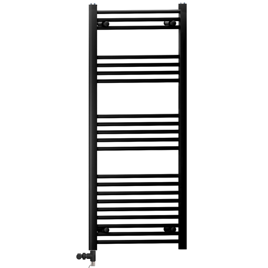 400 x 1200mm Black Heated Towel Rail Radiator | Dual Fuel 19mm Tube