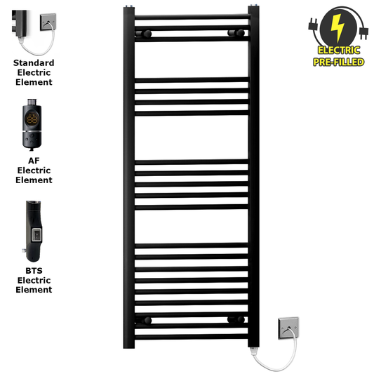 400 x 1200mm Black Heated Towel Rail Radiator | Electric 19mm Tube