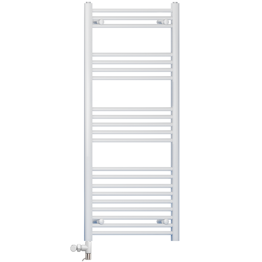 500 x 1200mm White Heated Towel Rail Radiator | Dual Fuel 19mm Tube