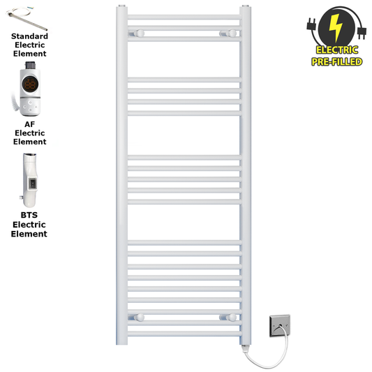 500 x 1200mm White Heated Towel Rail Radiator | Electric 19mm Tube