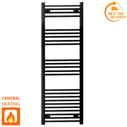  400 x 1400mm Black Heated Towel Rail Radiator | Central Heating 19mm Tube 