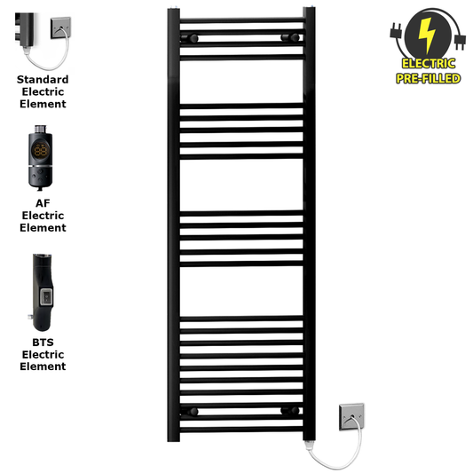 400 x 1400mm Black Heated Towel Rail Radiator | Electric 19mm Tube