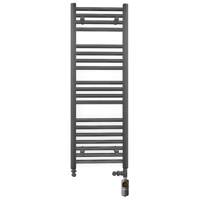 Dual Fuel - 300mm Wide - Straight Anthracite Grey- Heated Towel Rail - (incl. Valves + Electric Heating Kit)