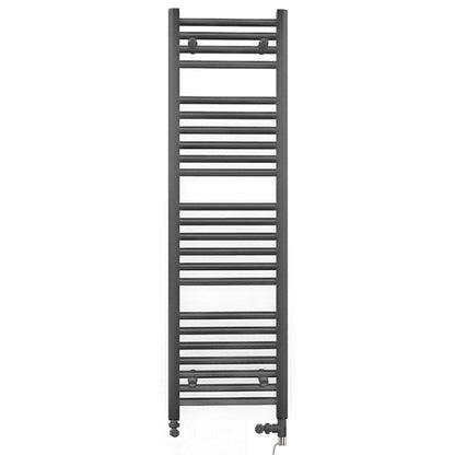 Dual Fuel 450mm x 1200mm Straight Anthracite Grey Heated Towel Rail - (incl. Valves + Electric Heating Kit)