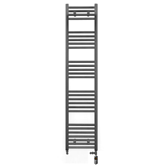 Dual Fuel 400mm x 1600mm Straight Anthracite Grey Heated Towel Rail - (incl. Valves + Electric Heating Kit)