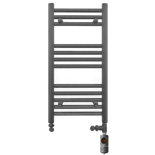 Small Dual Fuel 300mm x 700mm Straight Anthracite Grey Heated Towel Rail - (incl. Valves + Electric Heating Kit)