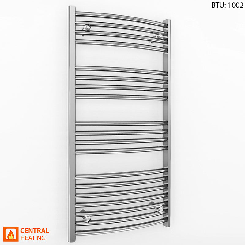 400mm x 1000mm Curved Chrome Heated Towel Rail Radiator