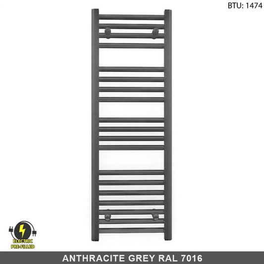 400mm x 1000mm Anthracite Grey Electric Pre-Filled Heated Towel Rail Radiator