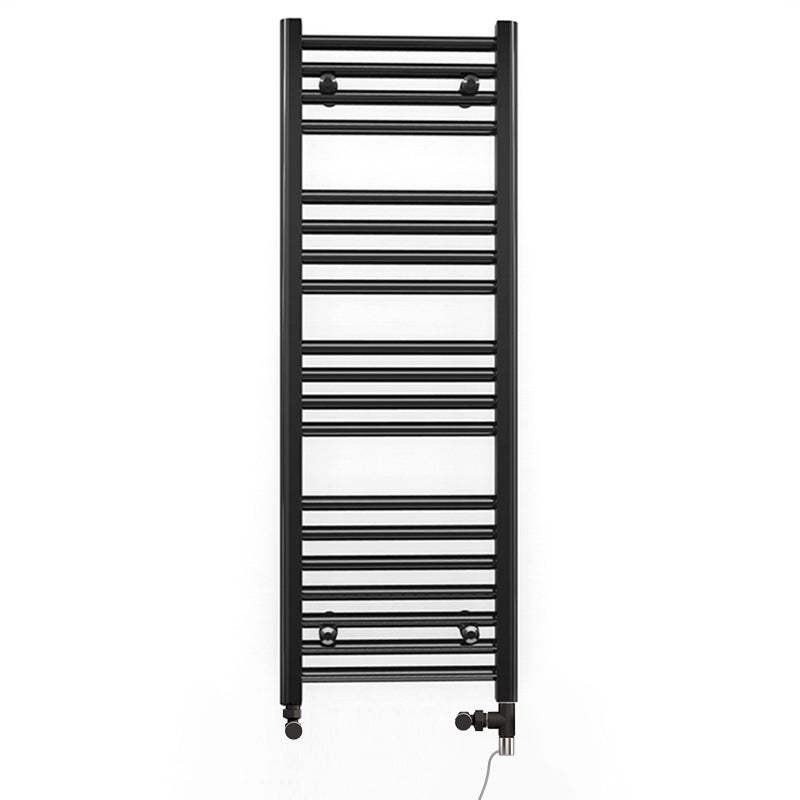 Dual Fuel 400mm x 1000mm Straight Matt Matt Black Heated Towel Rail - (incl. Valves + Electric Heating Kit)