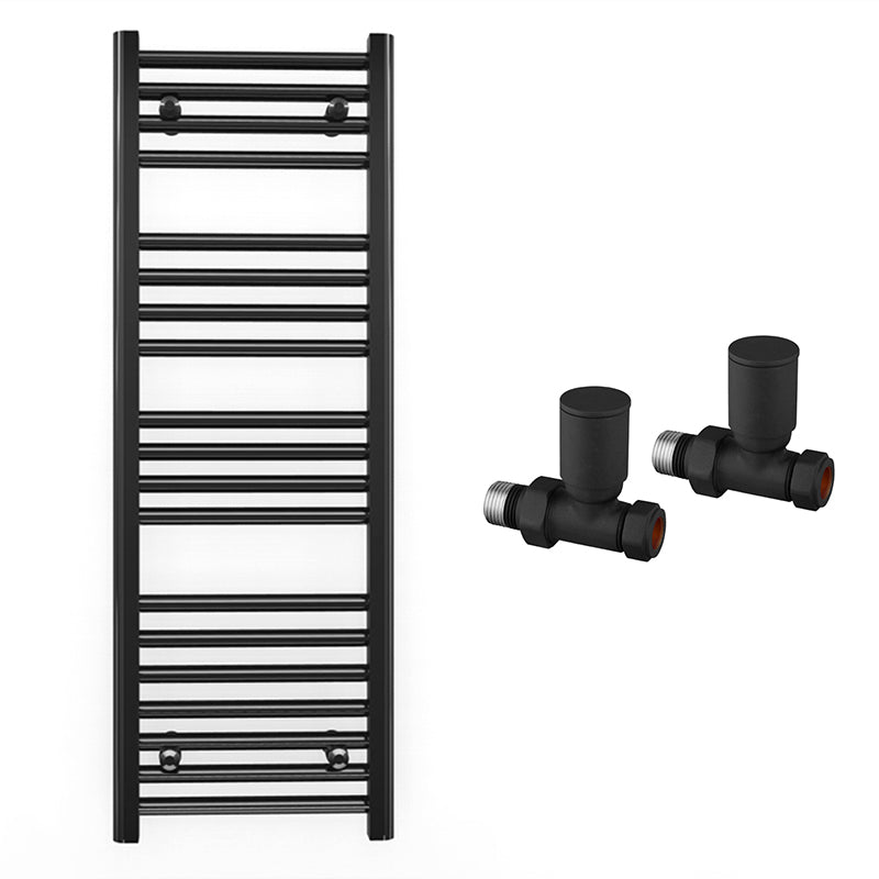 450mm Wide - Heated Towel Rail Radiator - Matt Black - Straight