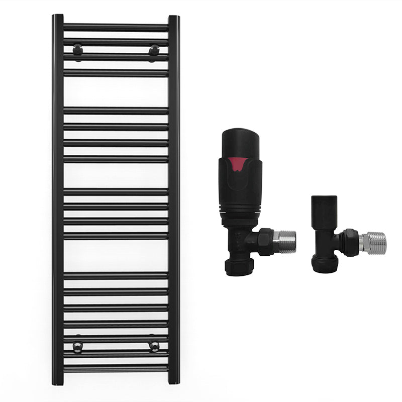 300mm Wide - Heated Towel Rail Radiator - Matt Black - Straight