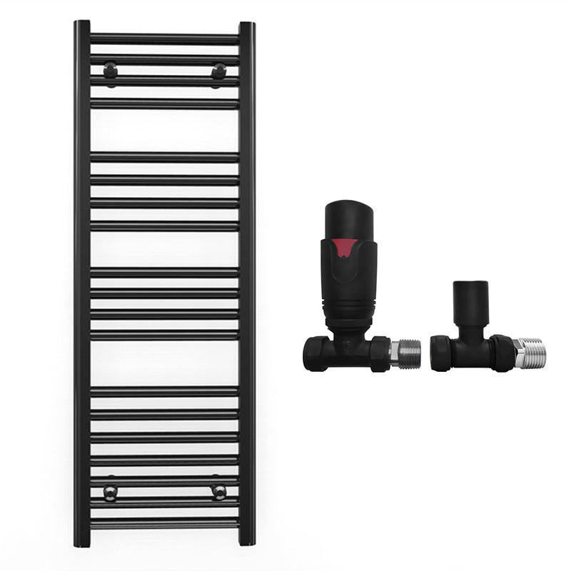 300mm Wide - Heated Towel Rail Radiator - Matt Black - Straight