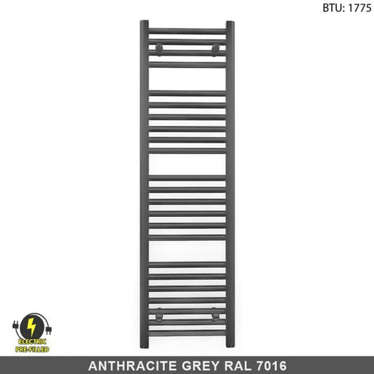 400mm x 1200mm  Anthracite Grey Electric Pre-Filled Heated Towel Rail Radiator