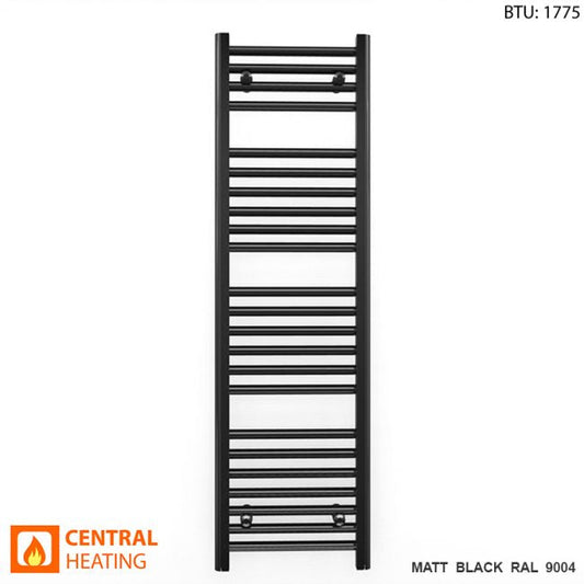 400mm x 1200mm Straight Matt Black Heated Towel Rail Radiator