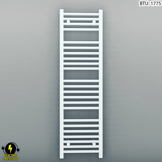400mm x 1200mm Straight White Electric Pre-Filled Heated Towel Rail Radiator