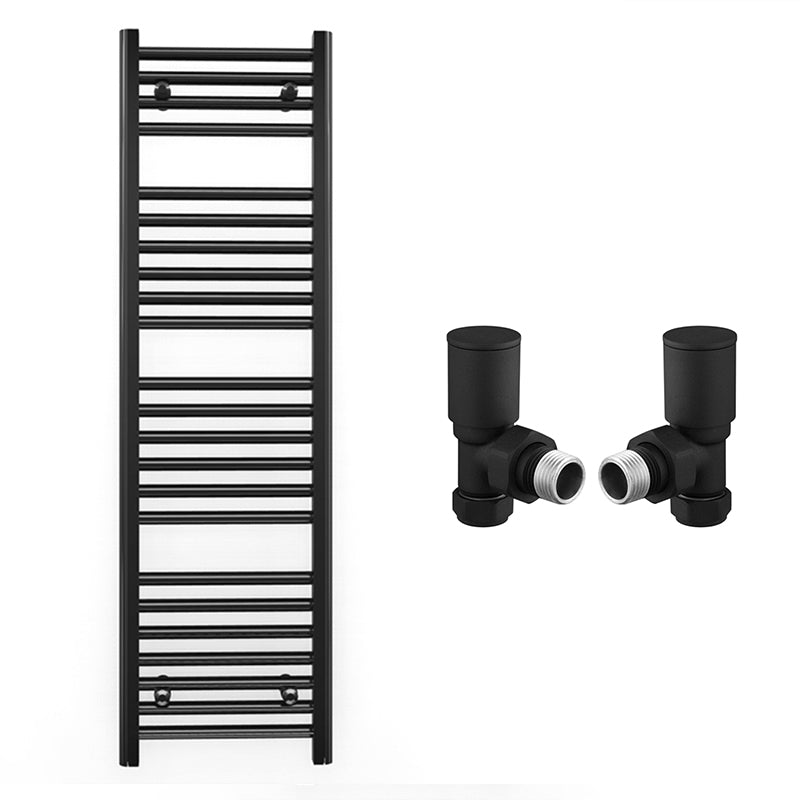 400mm x 1200mm Straight Matt Black Heated Towel Rail Radiator