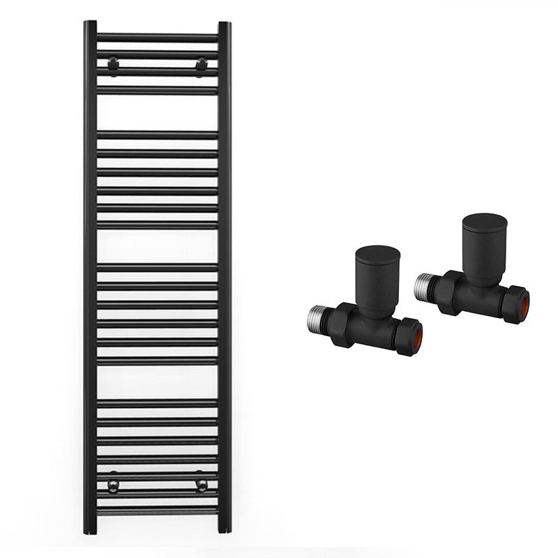 300mm x 1200mm Straight Matt Black Heated Towel Rail Radiator