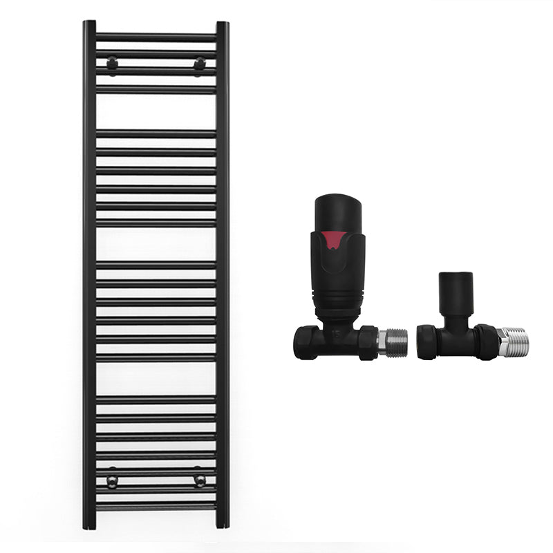 300mm x 1200mm Straight Matt Black Heated Towel Rail Radiator