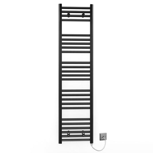 500mm x 1400mm Straight Matt Black Electric Pre-Filled Heated Towel Rail Radiator