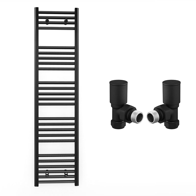 350mm x 1400mm Straight Matt Black Heated Towel Rail Radiator