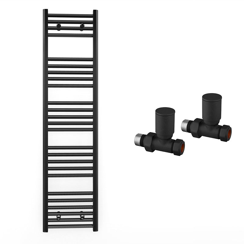 300mm Wide - Heated Towel Rail Radiator - Matt Black - Straight