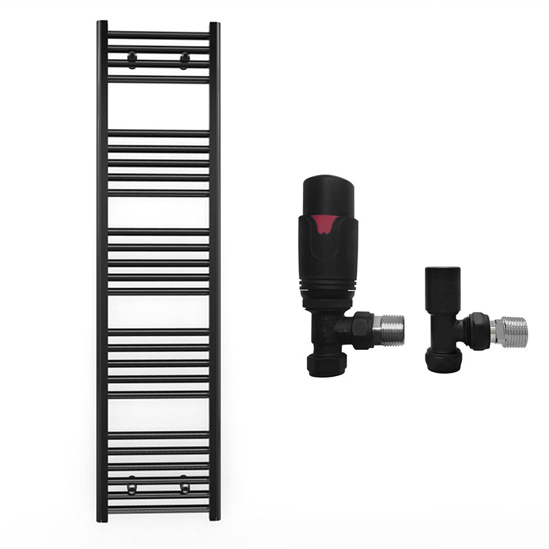 350mm x 1400mm Straight Matt Black Heated Towel Rail Radiator