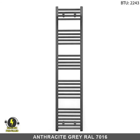 400mm x 1600mm  Anthracite Grey Electric Pre-Filled Heated Towel Rail Radiator
