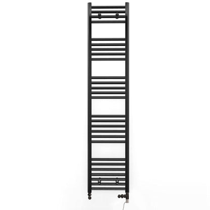 Dual Fuel 400mm x 1600mm Straight Matt Matt Black Heated Towel Rail - (incl. Valves + Electric Heating Kit)