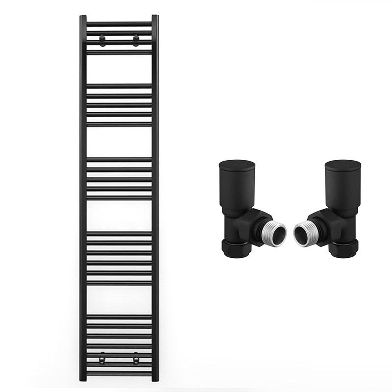 400mm x 1600mm Straight Matt Black Heated Towel Rail Radiator