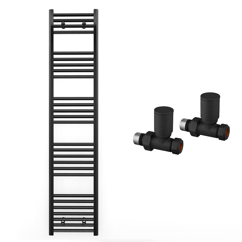400mm x 1600mm Straight Matt Black Heated Towel Rail Radiator