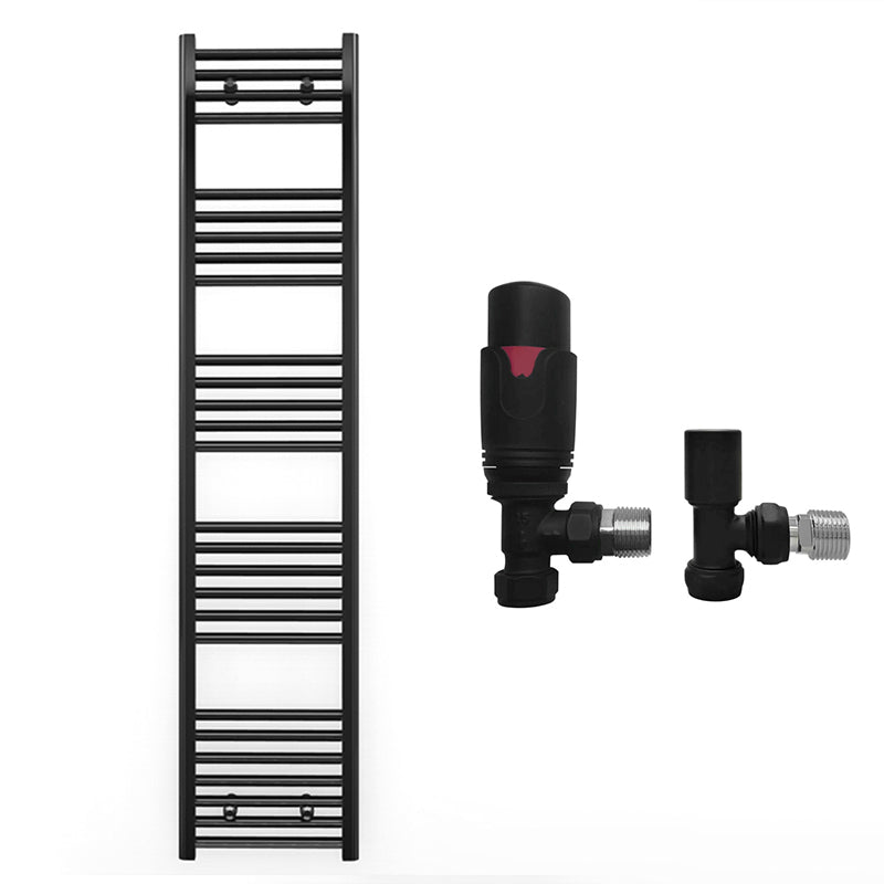 450mm x 1600mm Straight Matt Black Heated Towel Rail Radiator