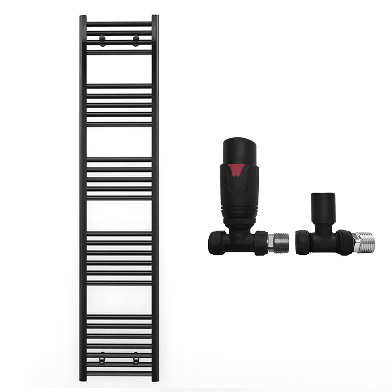 300mm Wide - Heated Towel Rail Radiator - Matt Black - Straight