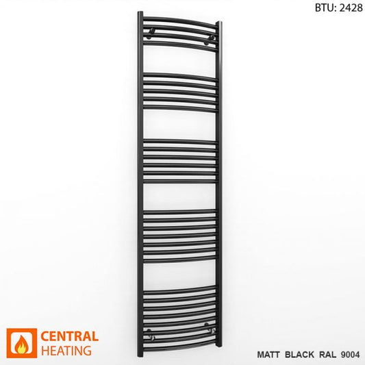 400mm x 1700mm Curved  Matt Black Heated Towel Rail Radiator