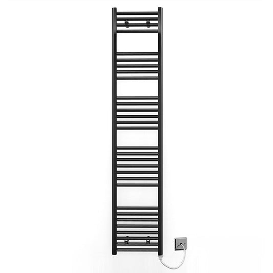 450mm x 1700mm Straight Matt Black Electric Pre-Filled Heated Towel Rail Radiator