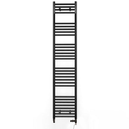 Dual Fuel 450mm x 1700mm Straight Matt Matt Black Heated Towel Rail - (incl. Valves + Electric Heating Kit)