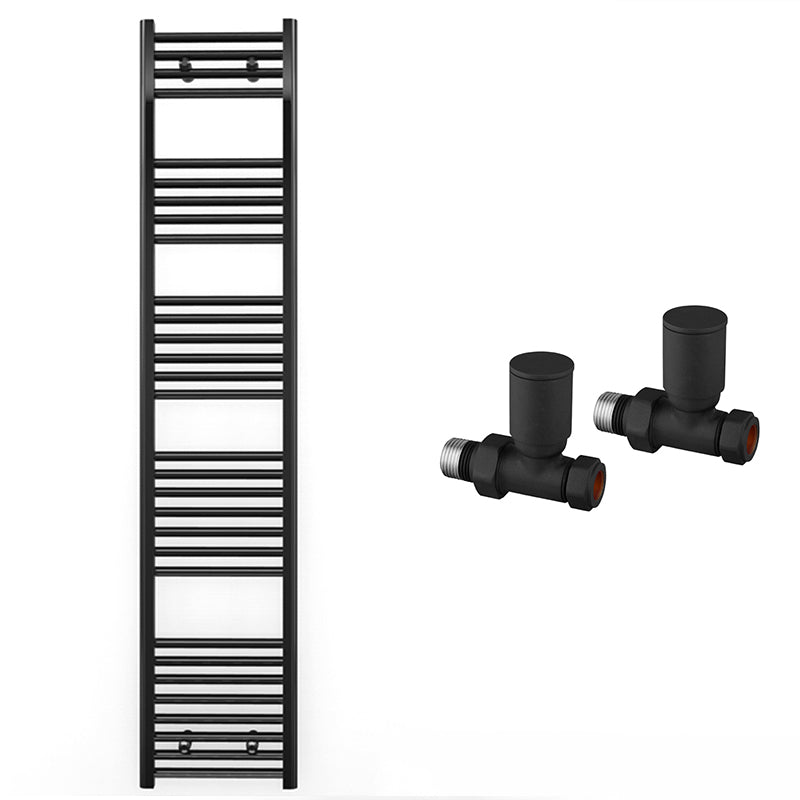 350mm Wide - Heated Towel Rail Radiator - Matt Black - Straight