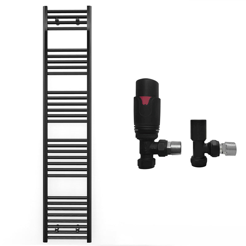 300mm Wide - Heated Towel Rail Radiator - Matt Black - Straight